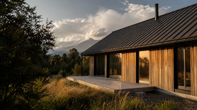 Concepto de vivienda contemporánea revestida en madera en el sur de Chile